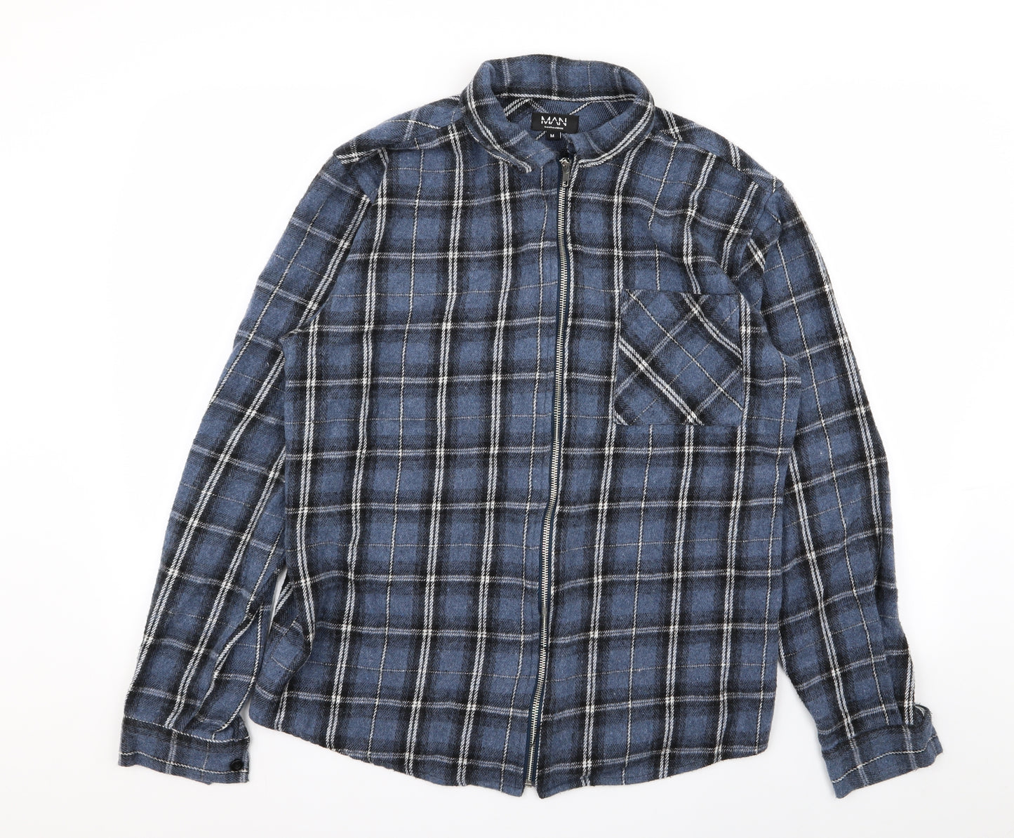 boohoo man Mens Multicoloured Check  Full Zip Jumper Size M