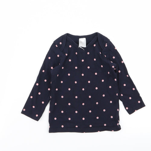 H&M Girls Blue Polka Dot  Basic T-Shirt Size 6-9 Months