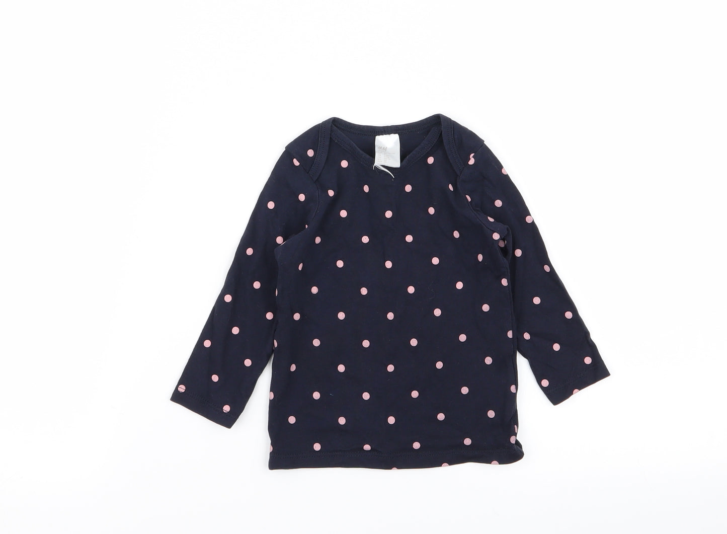 H&M Girls Blue Polka Dot  Basic T-Shirt Size 6-9 Months