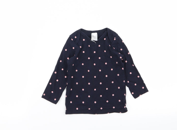 H&M Girls Blue Polka Dot  Basic T-Shirt Size 6-9 Months