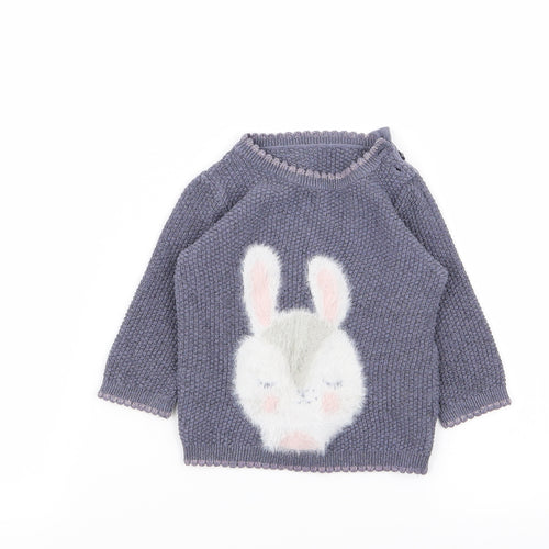 Asda George Girls Blue Animal Print  Pullover Jumper Size 3-6 Months