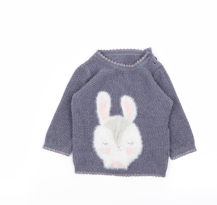 Asda George Girls Blue Animal Print Pullover Jumper Size 3-6 Months