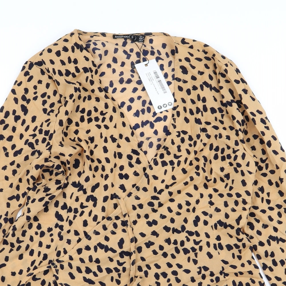 Boohoo Womens Multicoloured Animal Print  Wrap Jumper Size 12
