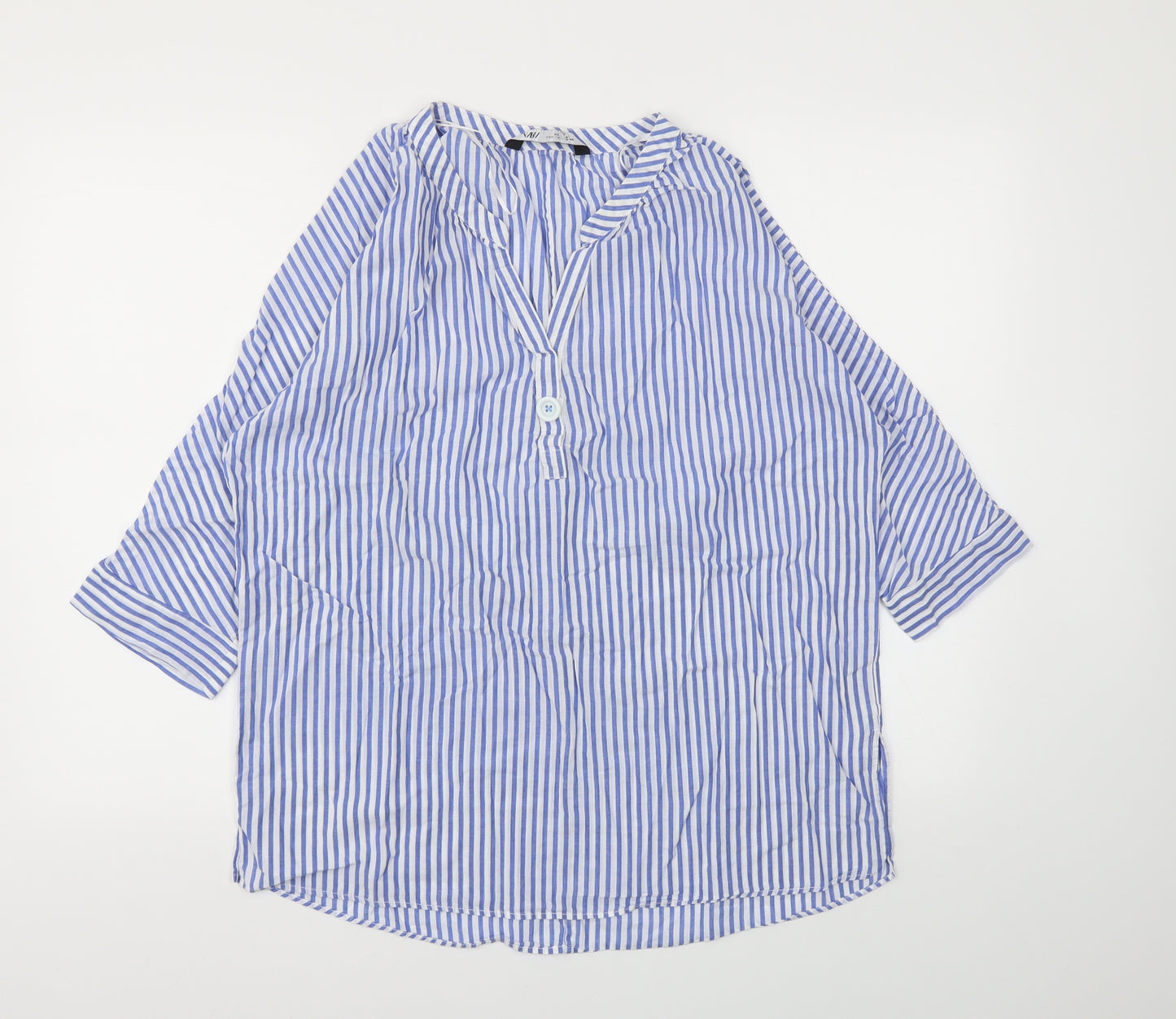 Zara Womens Blue Striped  Basic T-Shirt Size M