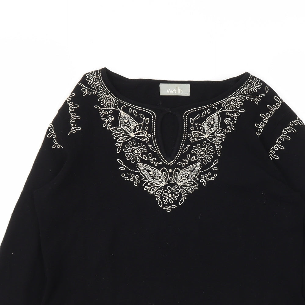 Wallis Womens Black Floral  Basic T-Shirt Size 14