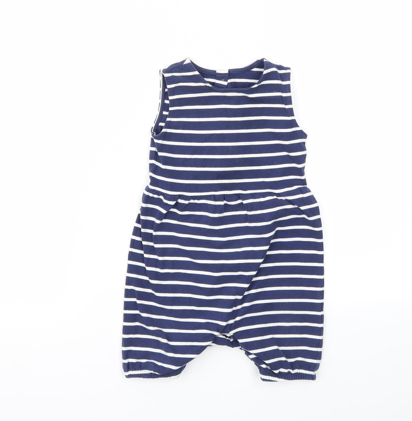 M&S Boys Blue Striped  Babygrow One-Piece Size 12-18 Months