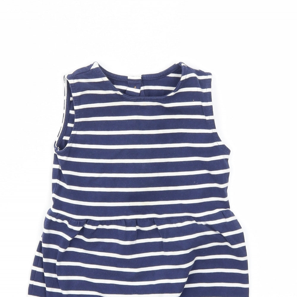 M&S Boys Blue Striped  Babygrow One-Piece Size 12-18 Months