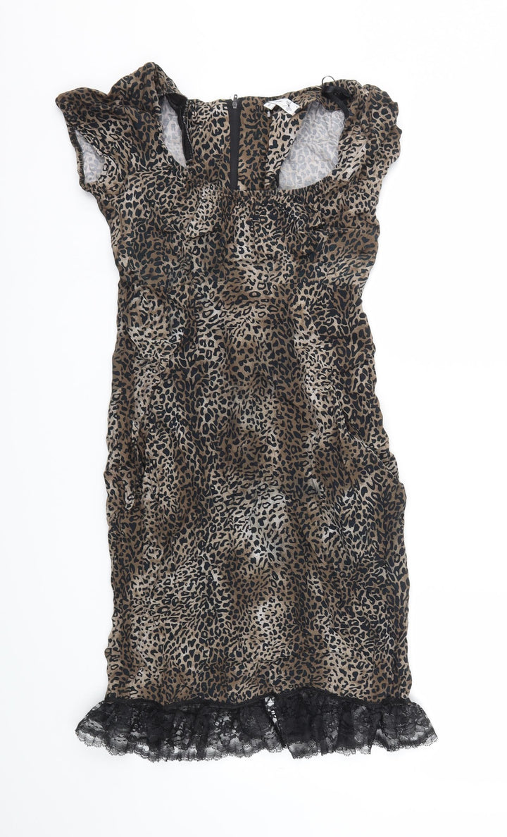 Internacionale Womens Brown Animal Print  A-Line  Size 8