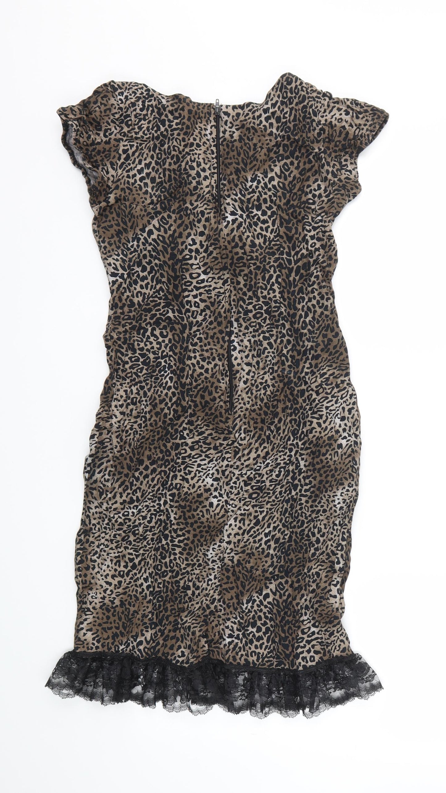 Internacionale Womens Brown Animal Print  A-Line  Size 8