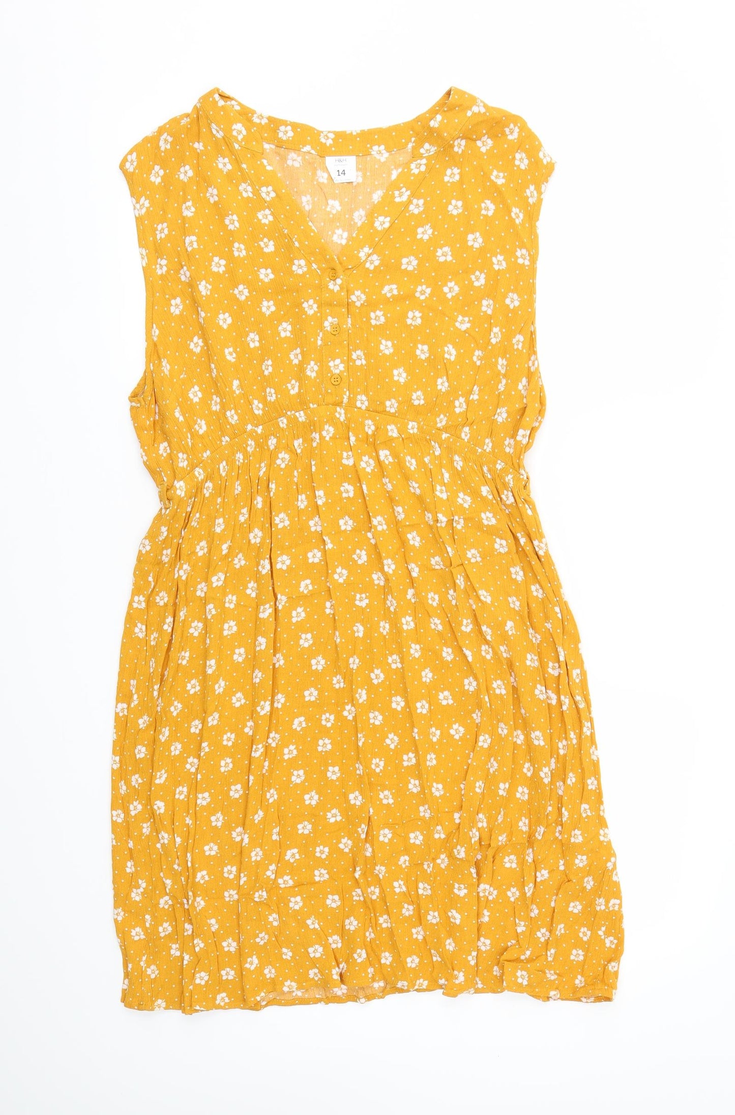 H&H Womens Yellow Floral  Fit & Flare  Size 14