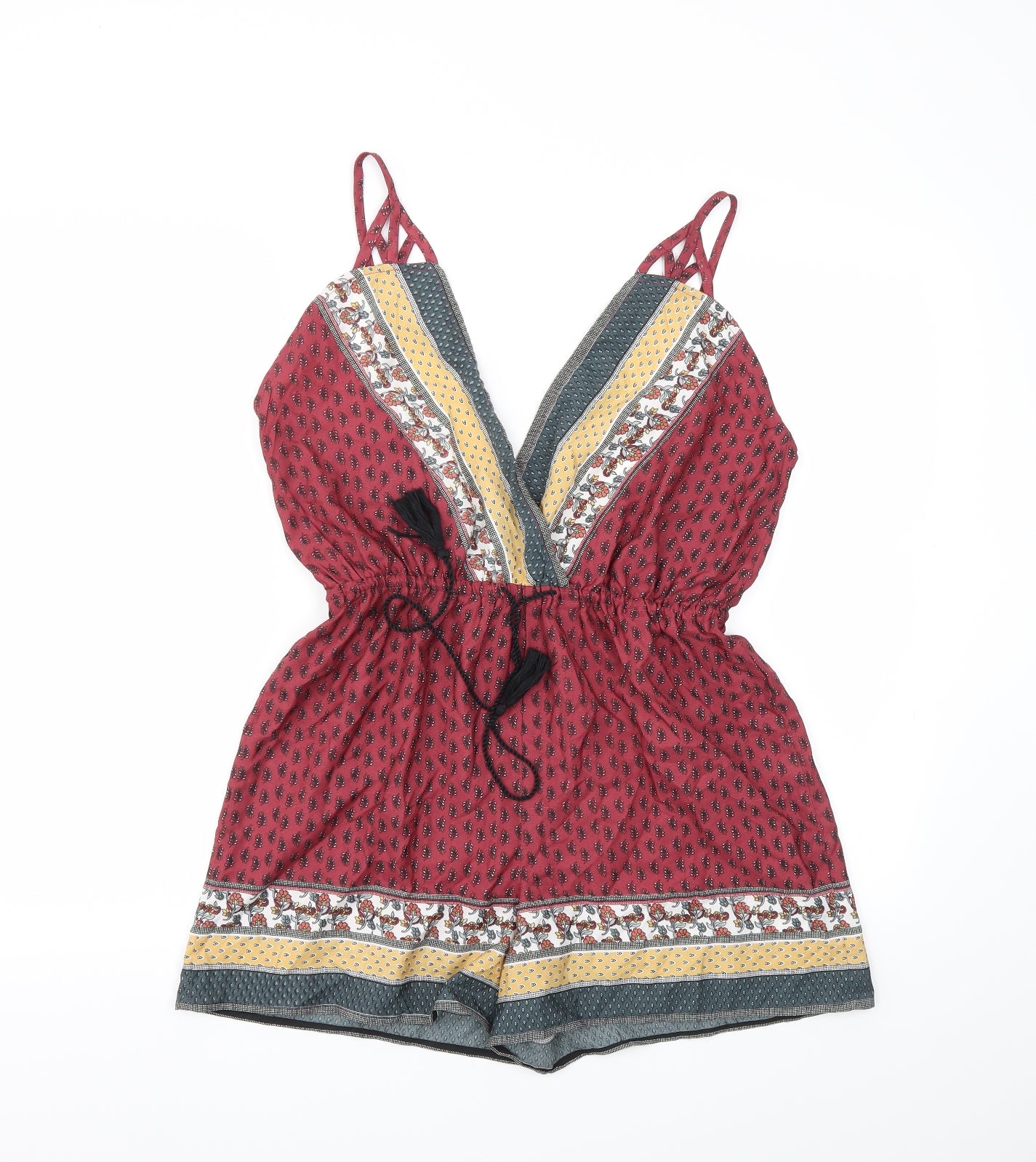 Boohoo Womens Red Argyle/Diamond  Jumpsuit One-Piece Size 10