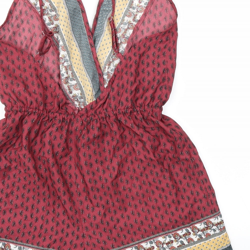 Boohoo Womens Red Argyle/Diamond  Jumpsuit One-Piece Size 10
