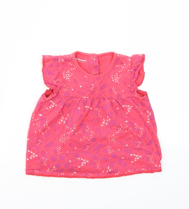 Preworn Girls Red Floral Basic T-Shirt Size 9-12 Months
