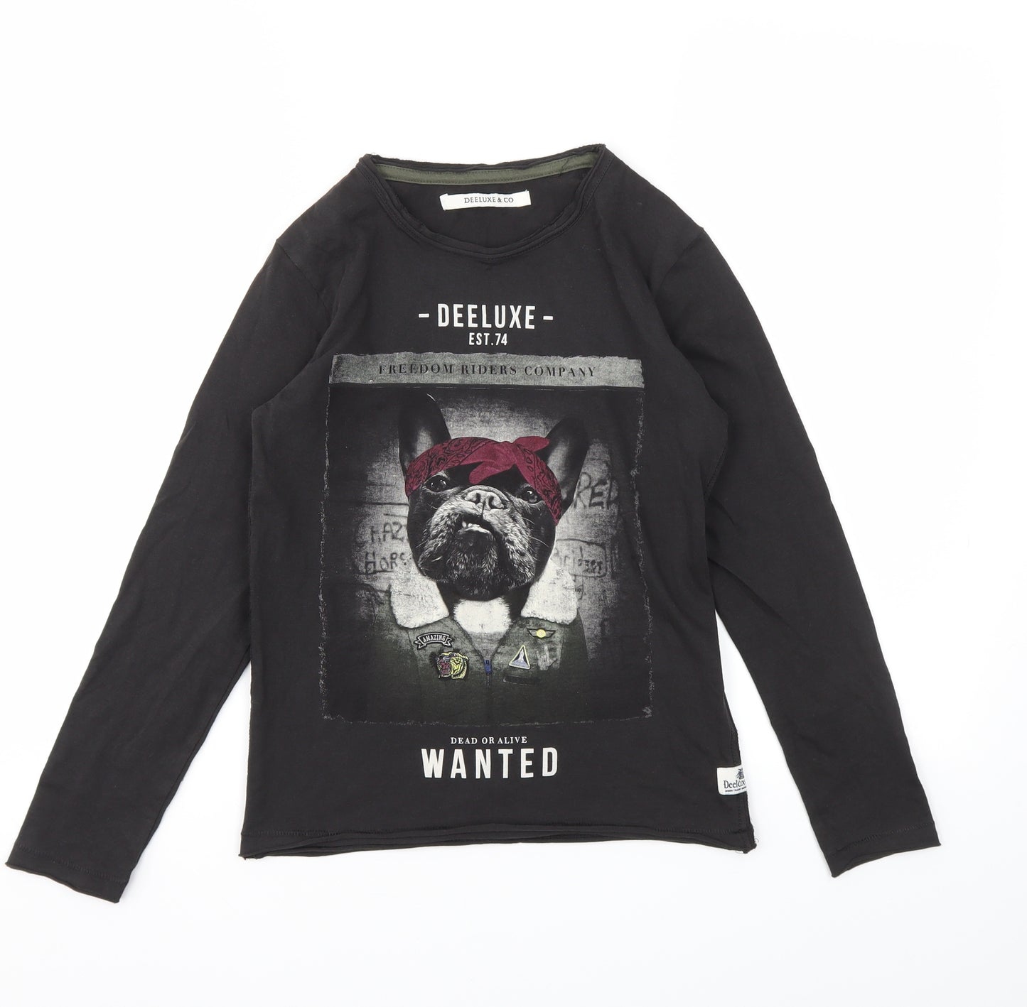 DEELUXE&CO Boys Black Animal Print  Basic T-Shirt Size 10 Years