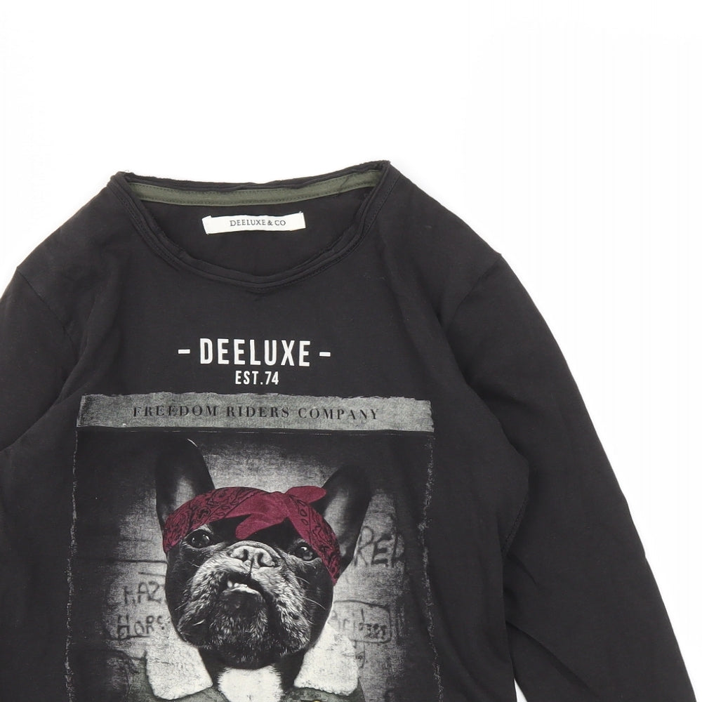 DEELUXE&CO Boys Black Animal Print  Basic T-Shirt Size 10 Years
