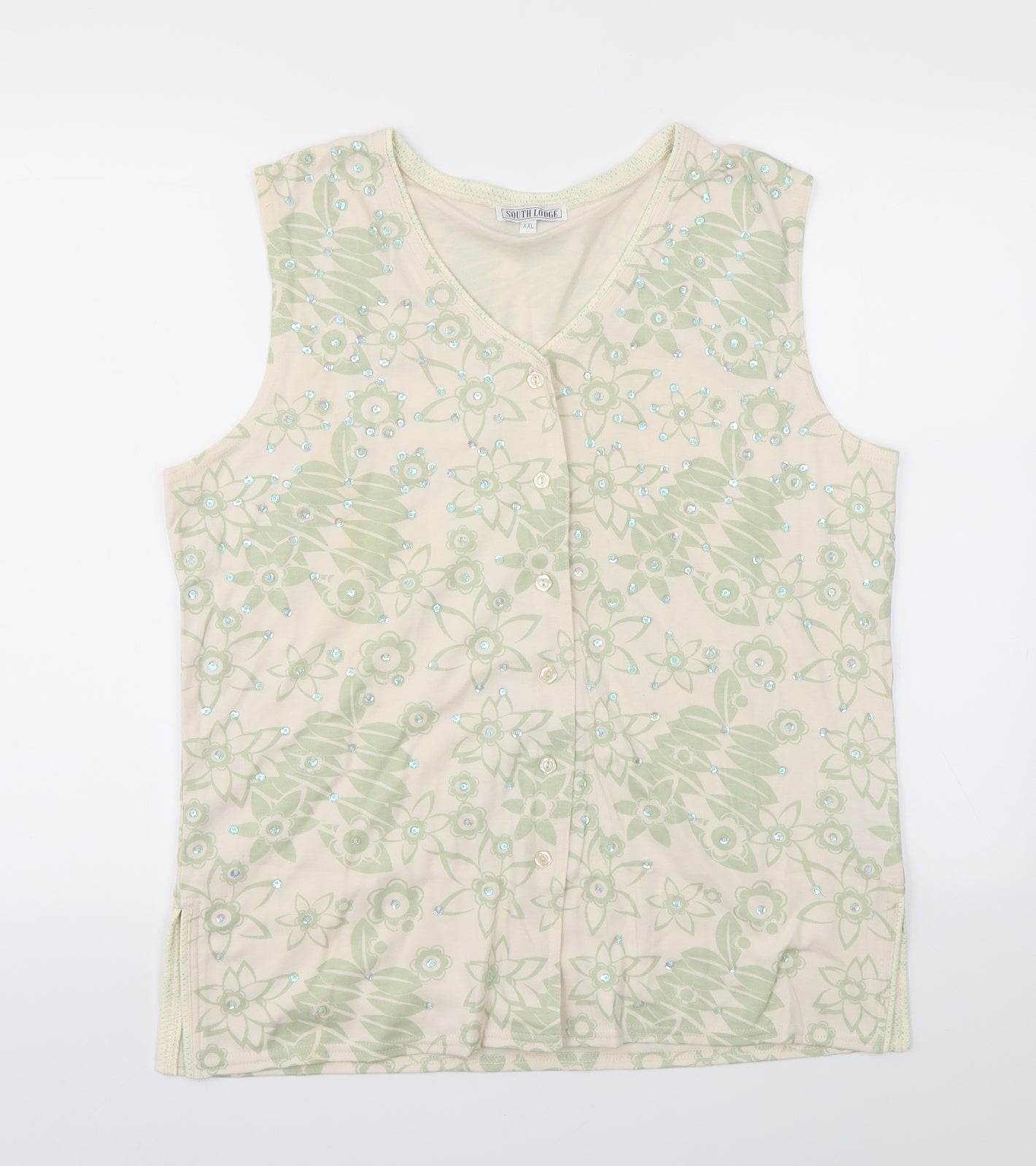 South Lodge Womens Green Floral  Basic T-Shirt Size 2XL