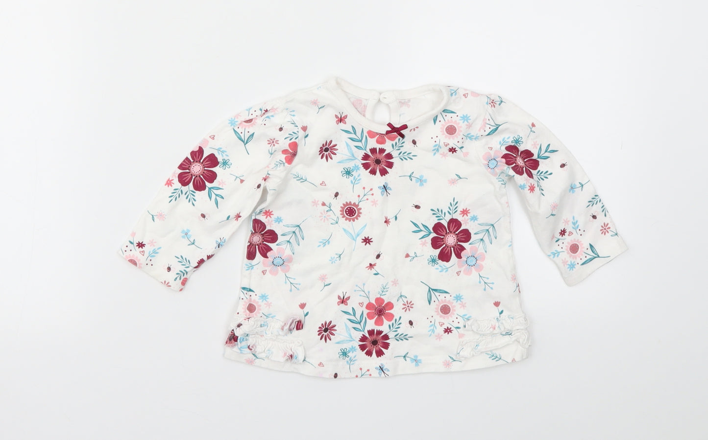 George Girls White Floral  Basic T-Shirt Size 3-6 Months