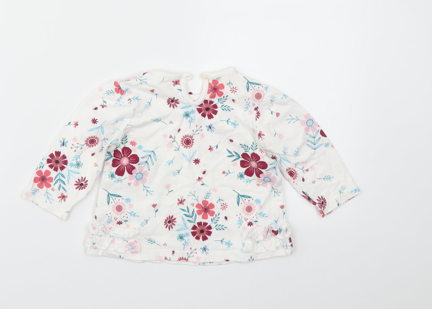 George Girls White Floral  Basic T-Shirt Size 3-6 Months