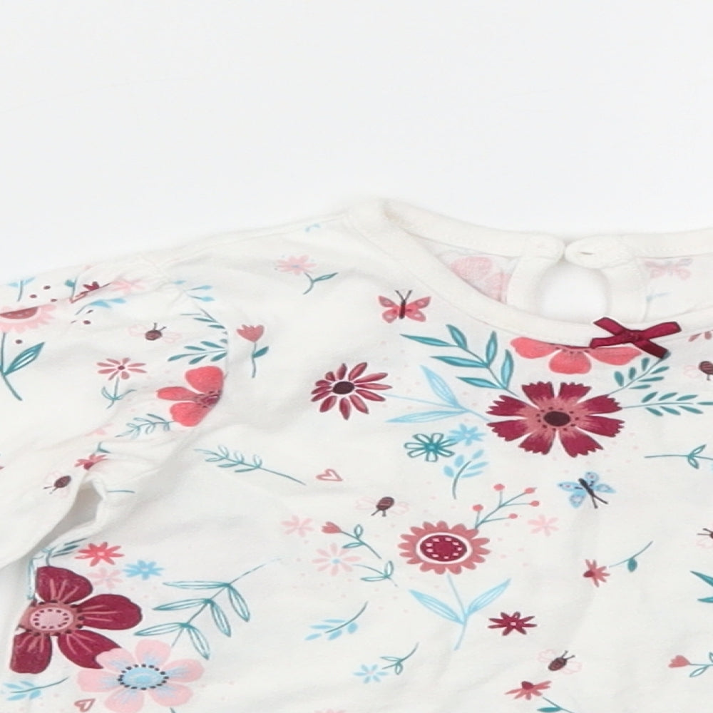 George Girls White Floral  Basic T-Shirt Size 3-6 Months