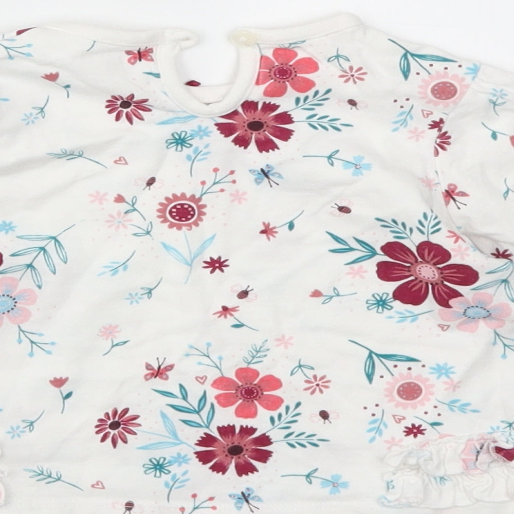 George Girls White Floral  Basic T-Shirt Size 3-6 Months