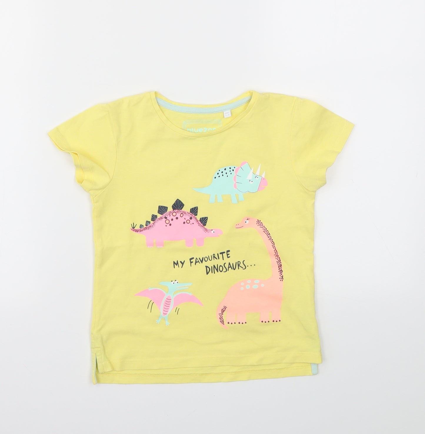 BLUEZOO Girls Yellow Animal Print  Basic T-Shirt Size 4-5 Years