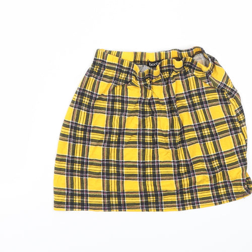 Boohoo Womens Yellow Check  Basic T-Shirt Size 12
