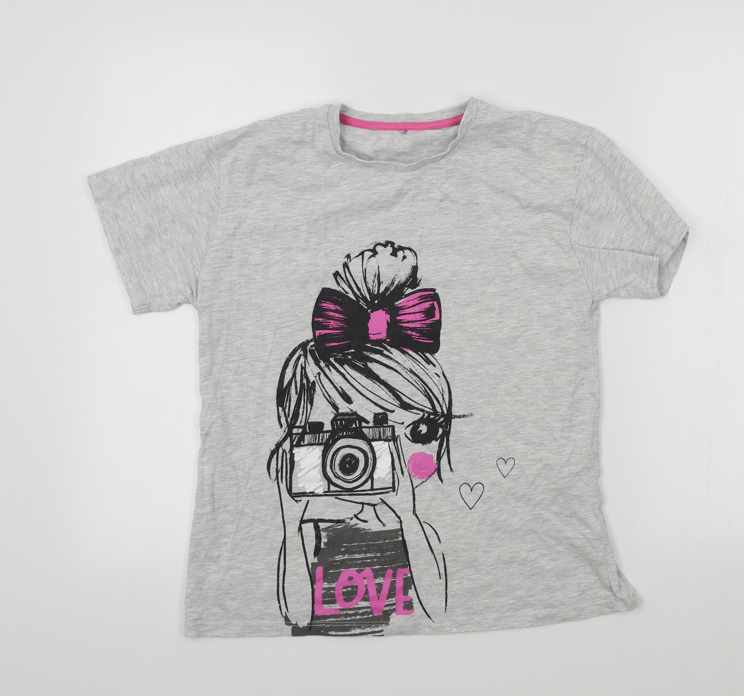George Girls Grey Colourblock  Basic T-Shirt Size 13-14 Years