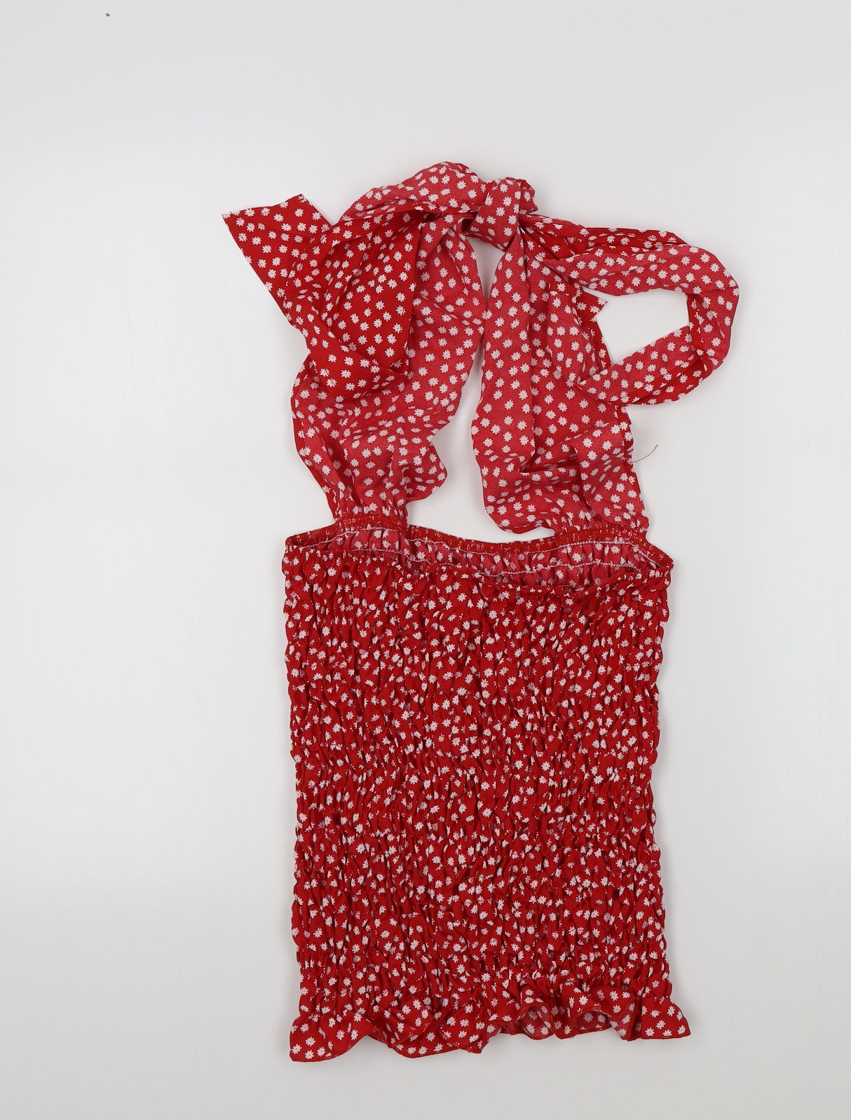 SheIn Womens Red Floral  Basic T-Shirt Size M  - tie neck detail