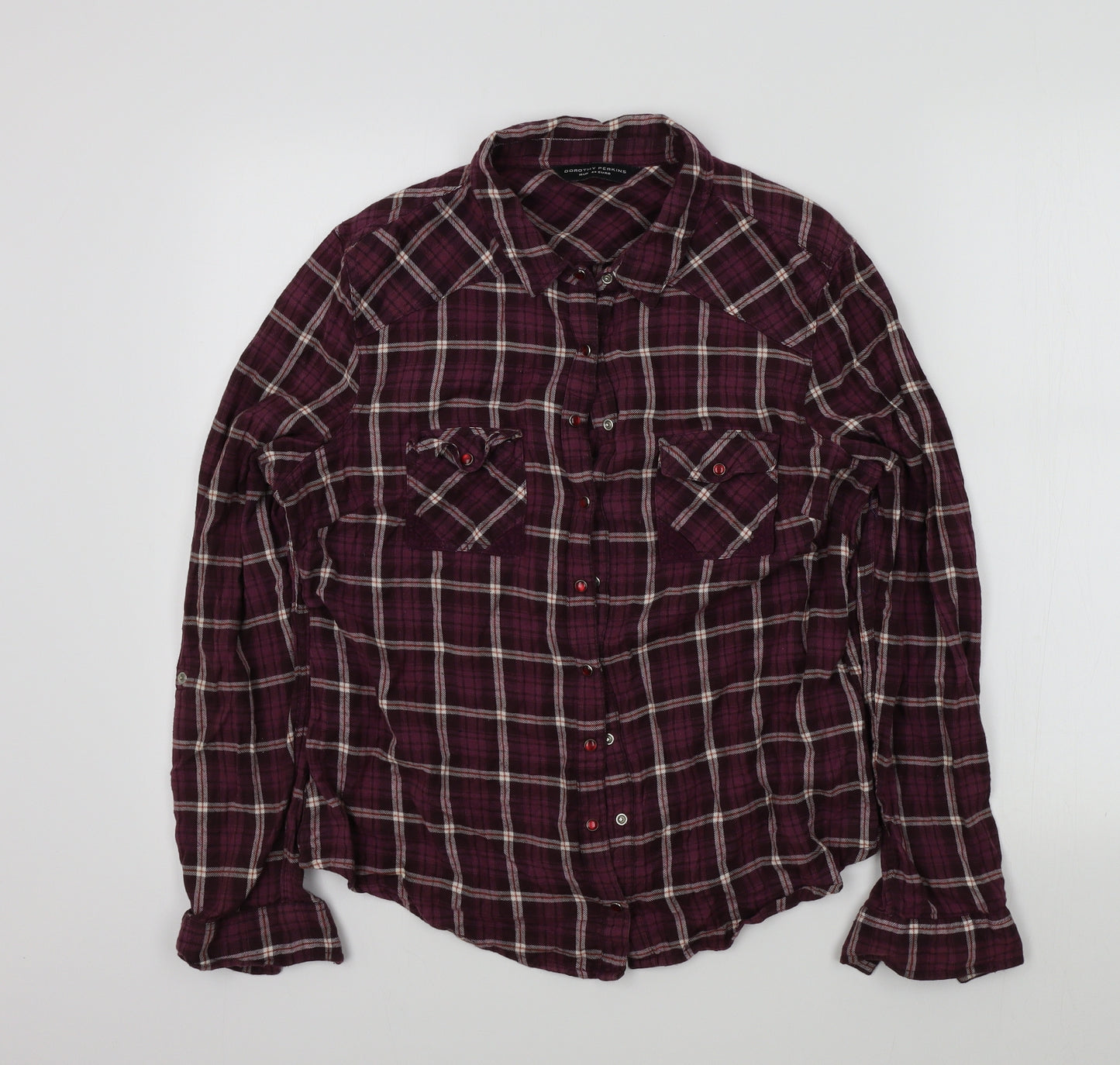Dorothy Perkins Womens Purple Check  Basic Button-Up Size 16