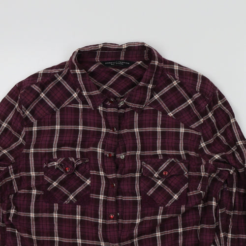 Dorothy Perkins Womens Purple Check  Basic Button-Up Size 16