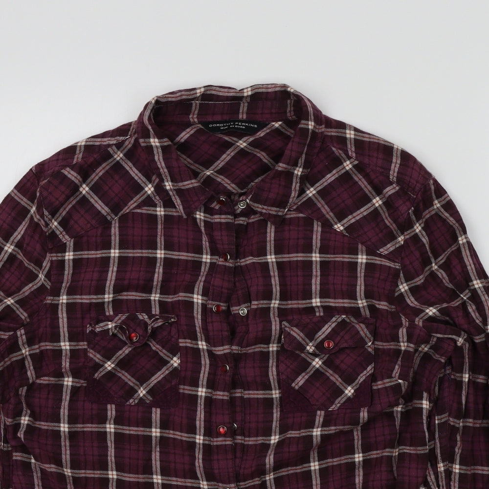 Dorothy Perkins Womens Purple Check  Basic Button-Up Size 16