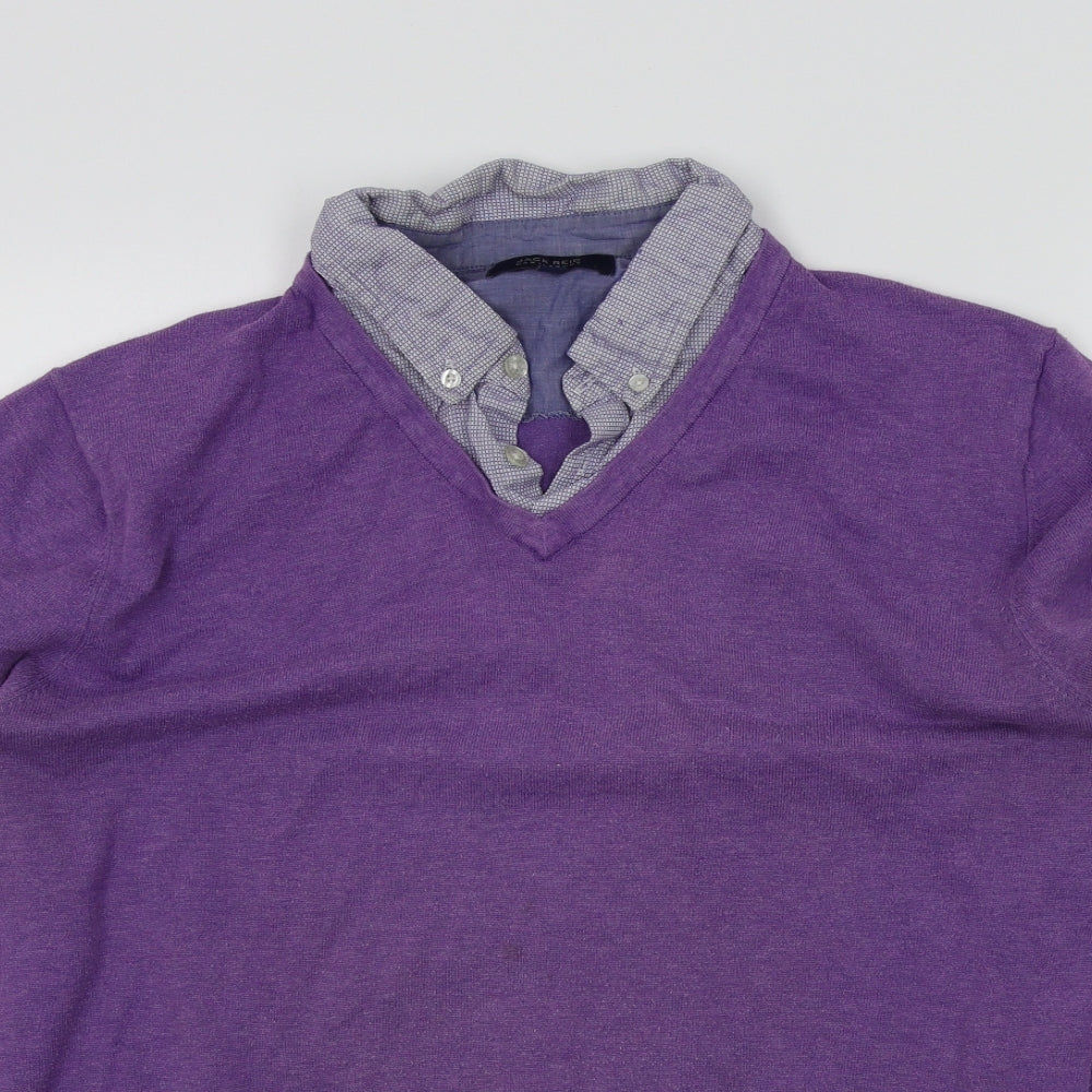 Jack reid Mens Purple   Pullover Jumper Size L  - shirt collar insert