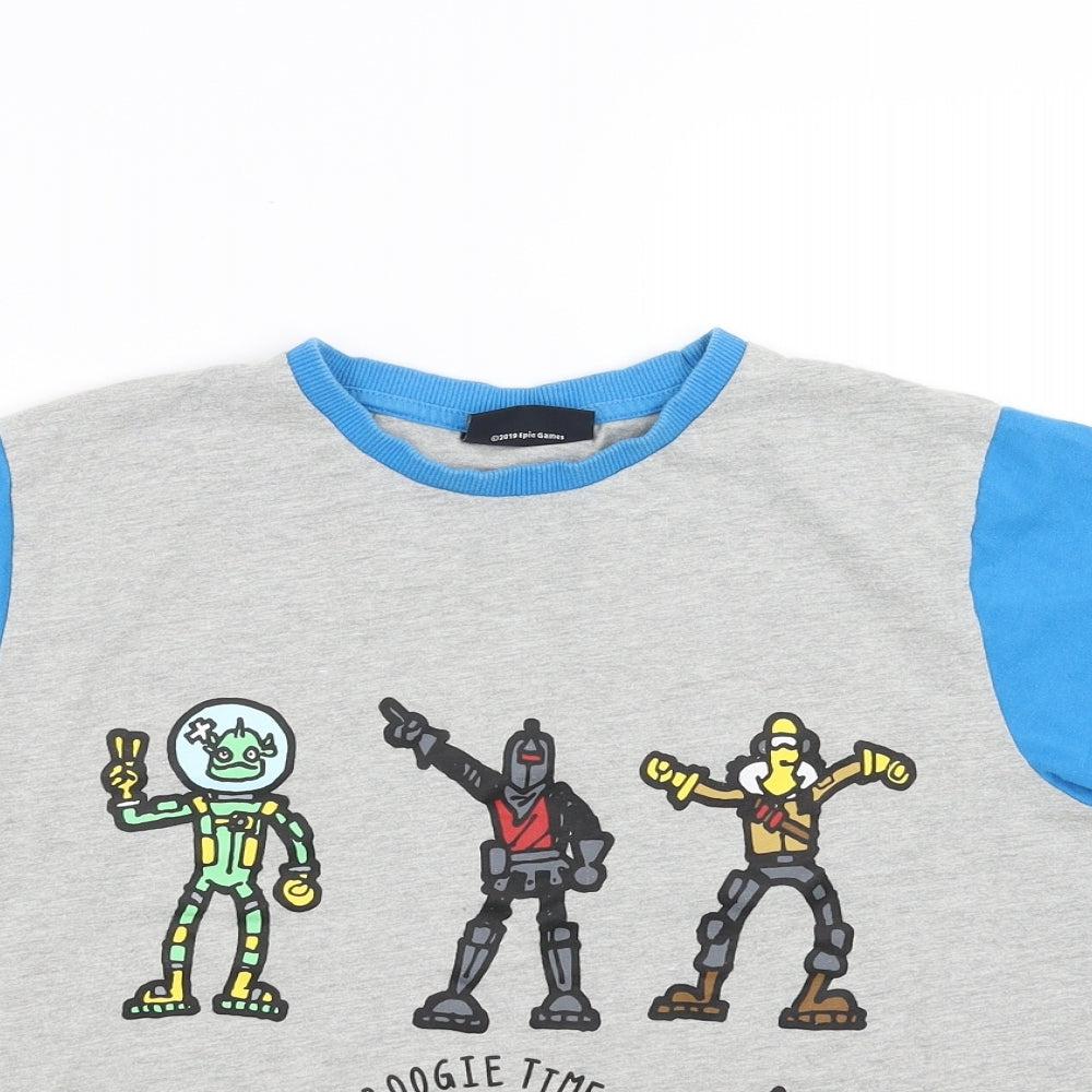 Matalan Boys Grey Solid   Pyjama Top Size L  - fortnite