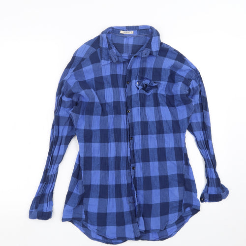 Lee Womens Blue Check  Basic Button-Up Size XS