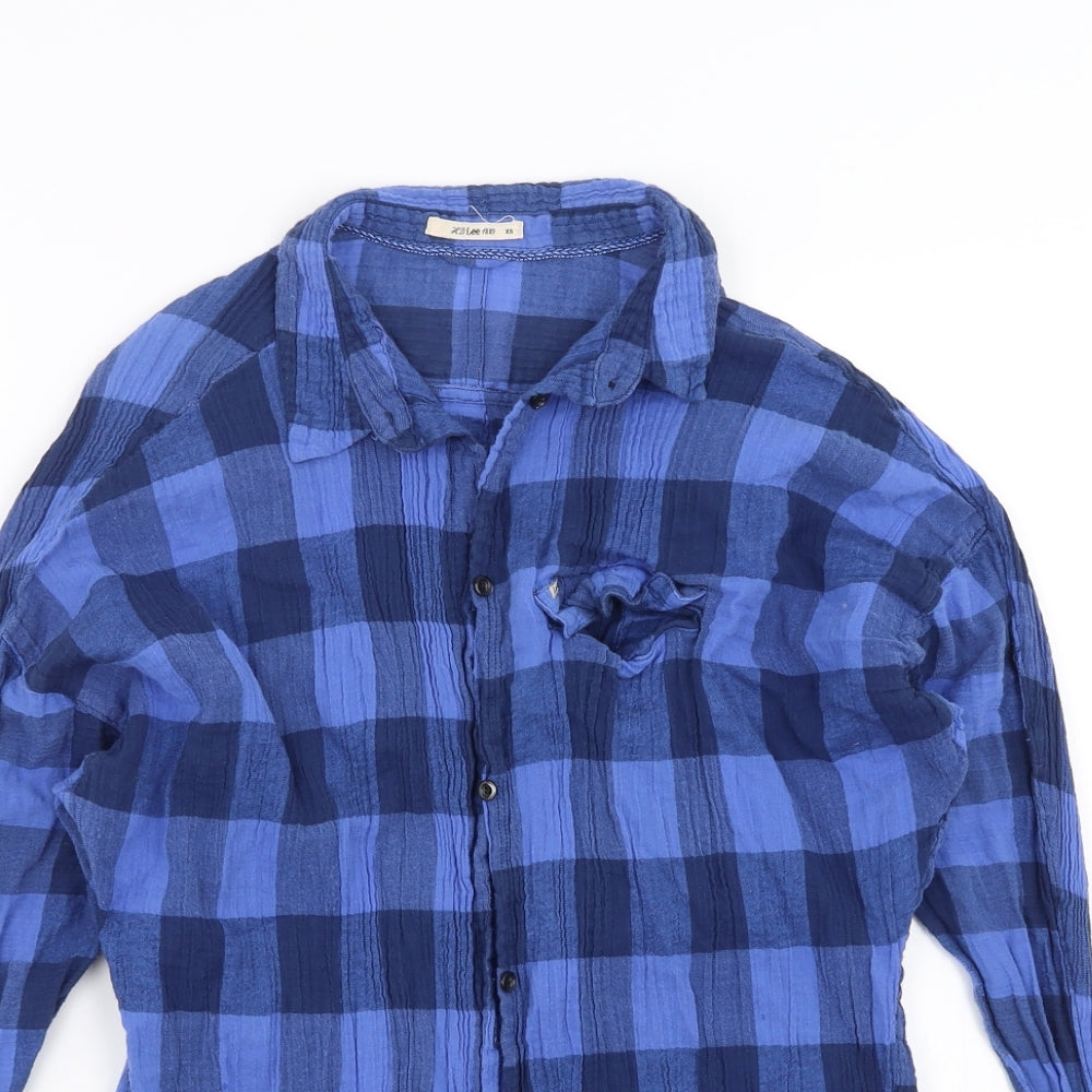 Lee Womens Blue Check  Basic Button-Up Size XS