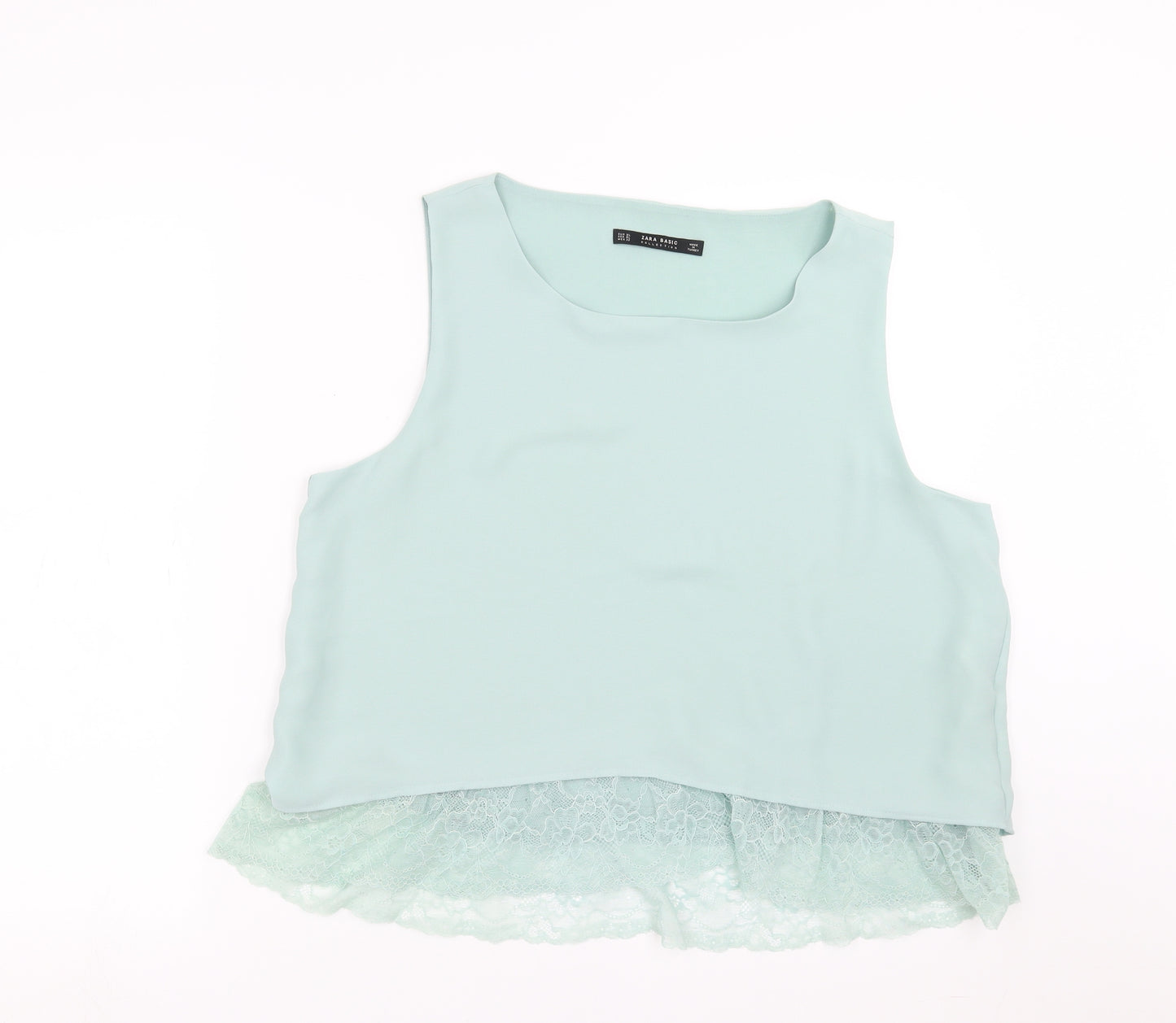 Zara Womens Green   Basic Blouse Size XL  - lace hem