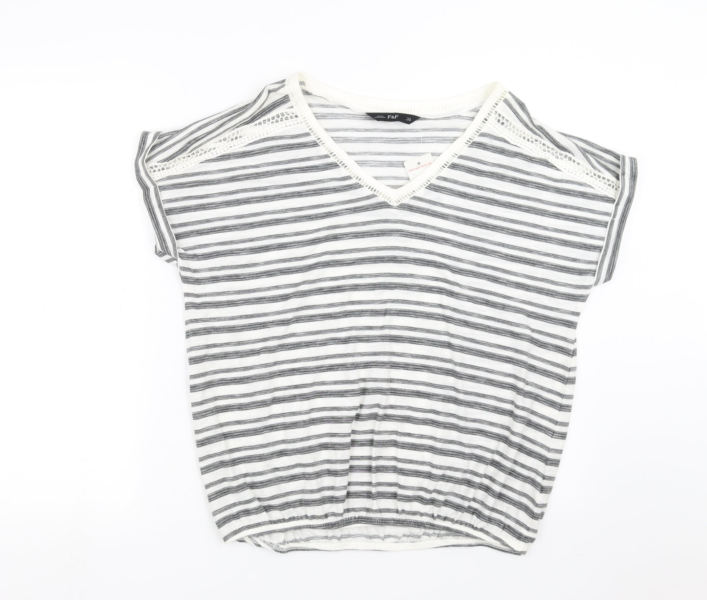 F&F Womens White Striped  Basic T-Shirt Size 12
