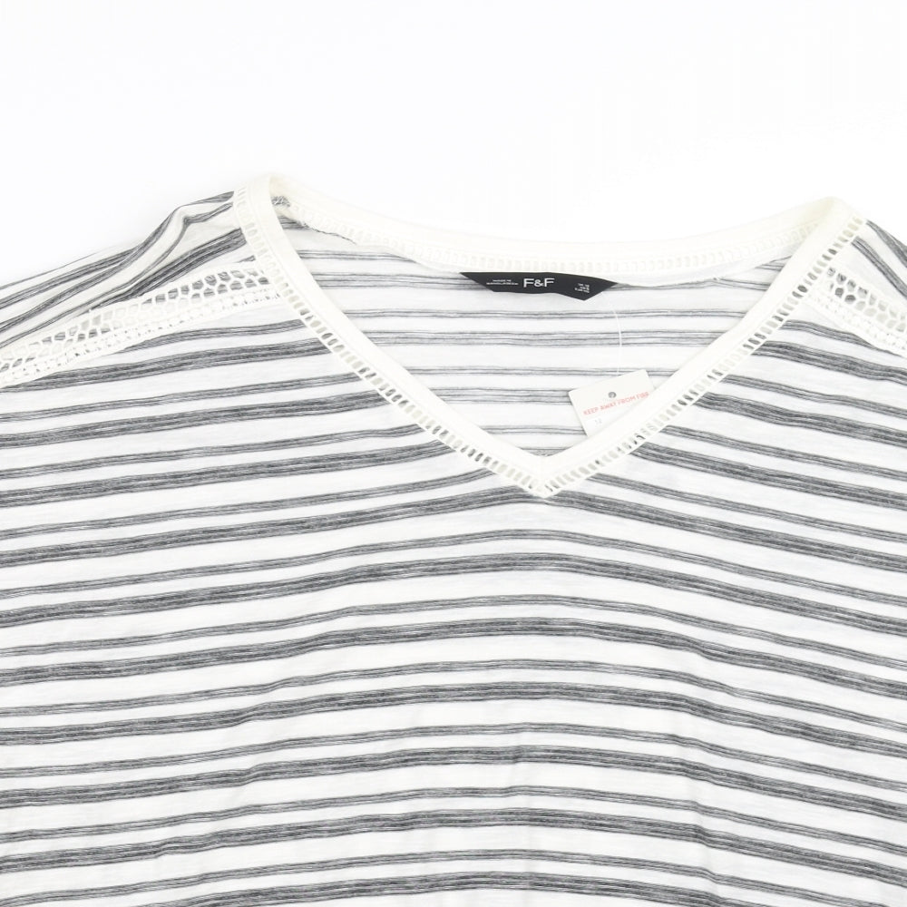 F&F Womens White Striped  Basic T-Shirt Size 12