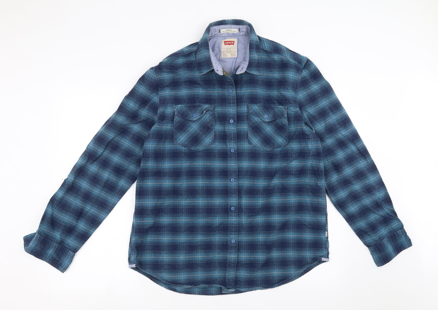 LEVIS Mens Blue Plaid   Button-Up Size L