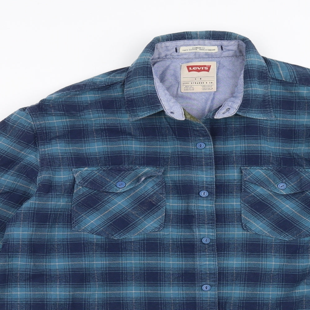 LEVIS Mens Blue Plaid   Button-Up Size L