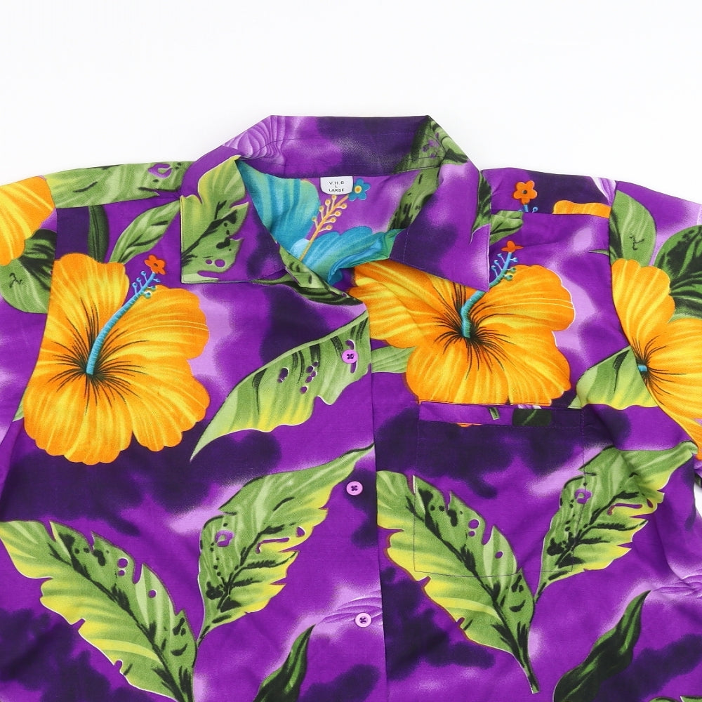 V.H.O Mens Purple Floral   Button-Up Size L