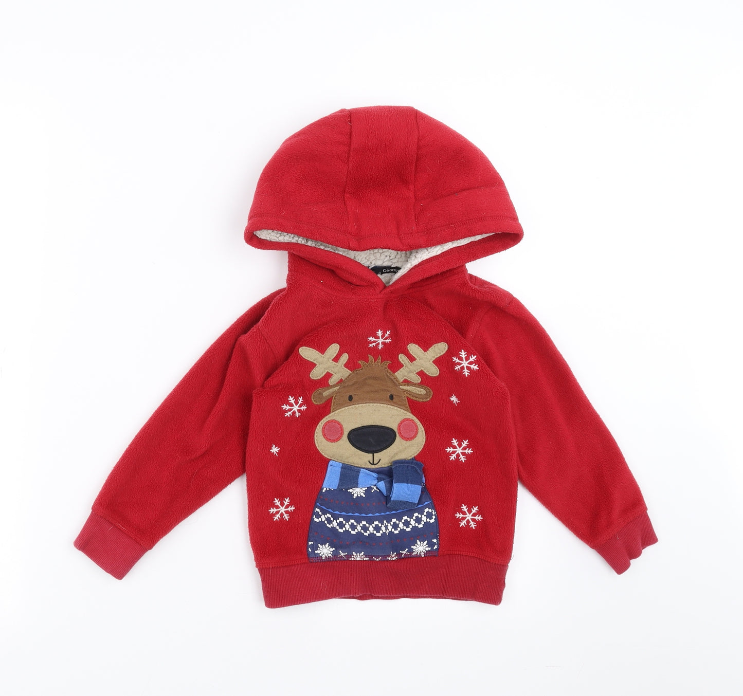 George Boys Red  Fleece Pullover Hoodie Size 4-5 Years  - Christmas jumper