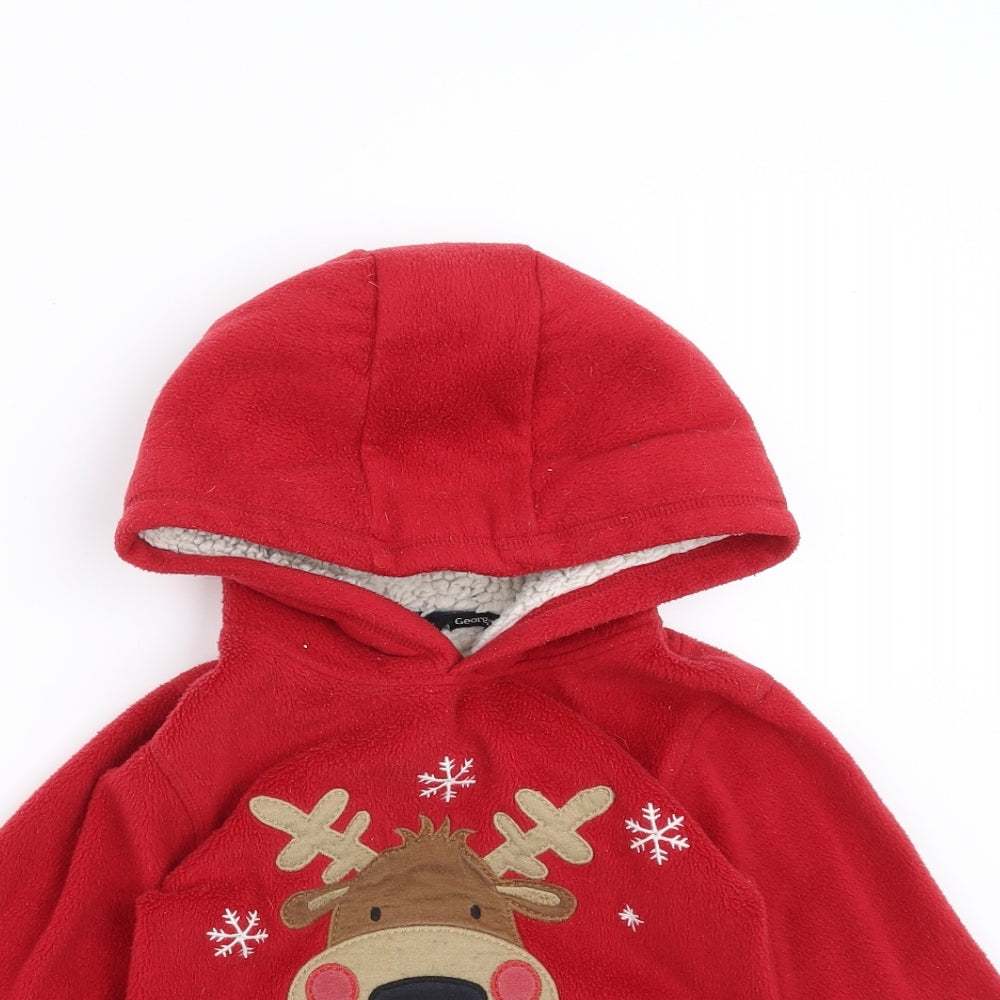 George Boys Red  Fleece Pullover Hoodie Size 4-5 Years  - Christmas jumper