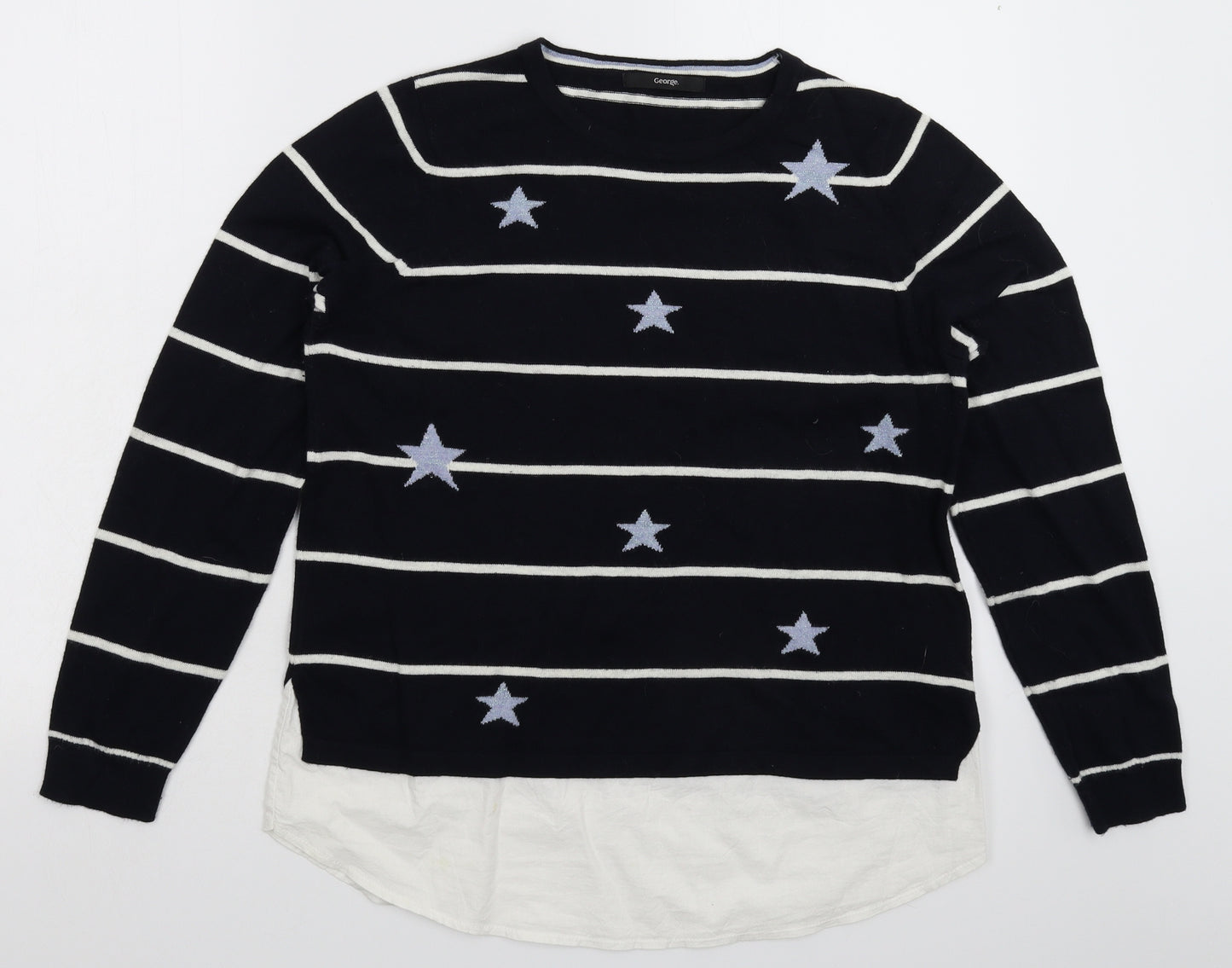 George Womens Blue Geometric Knit Pullover Jumper Size 12