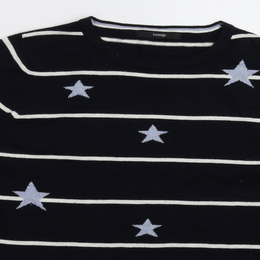 George Womens Blue Geometric Knit Pullover Jumper Size 12