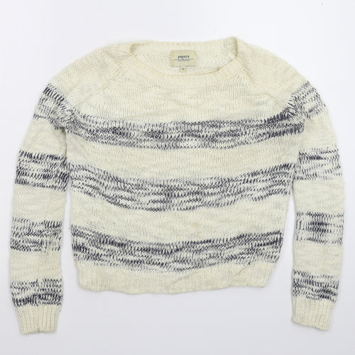 Papaya Womens White Striped Knit Pullover Jumper Size 12