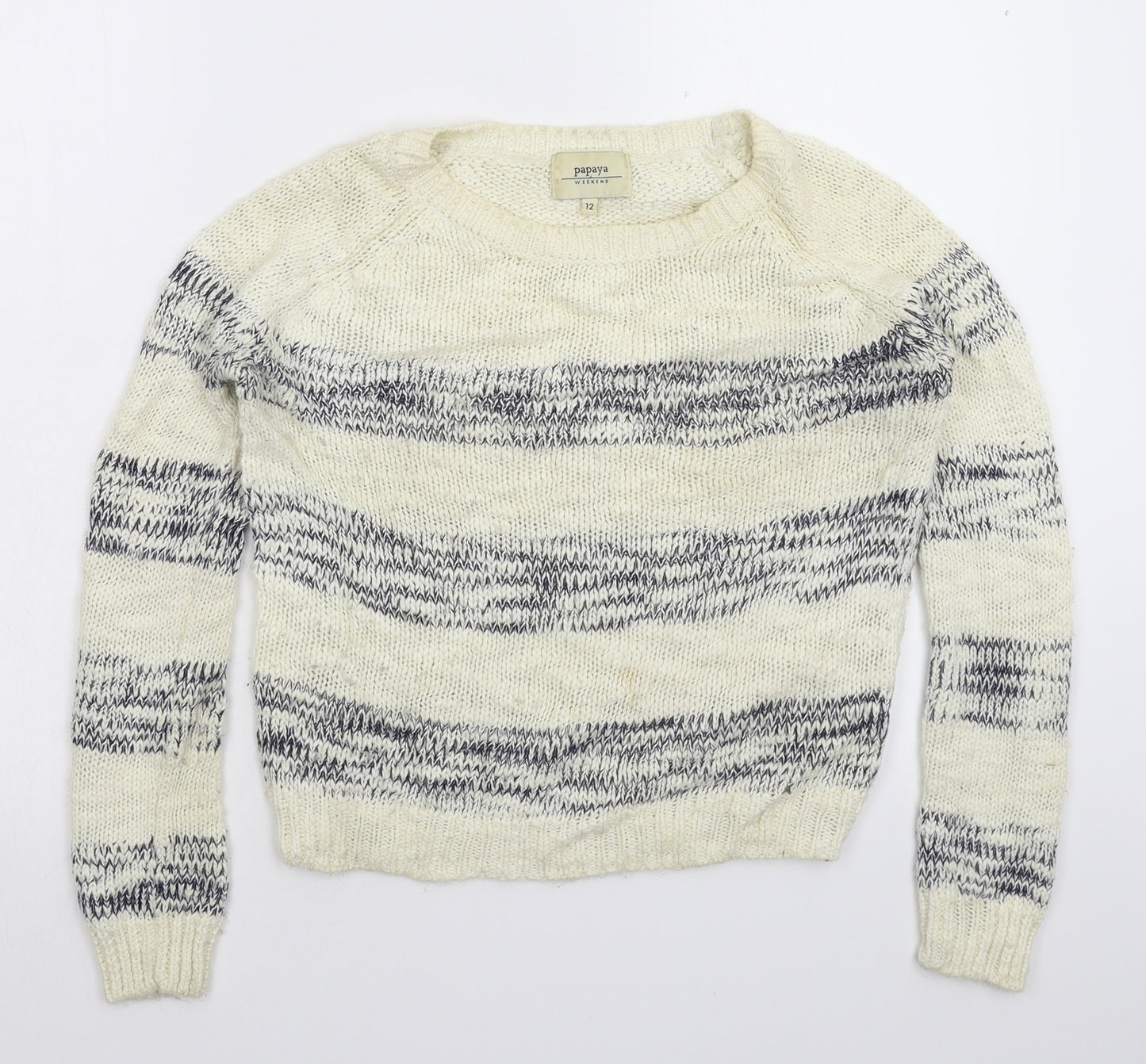 Papaya Womens White Striped Knit Pullover Jumper Size 12