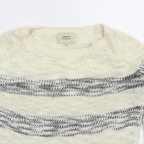 Papaya Womens White Striped Knit Pullover Jumper Size 12
