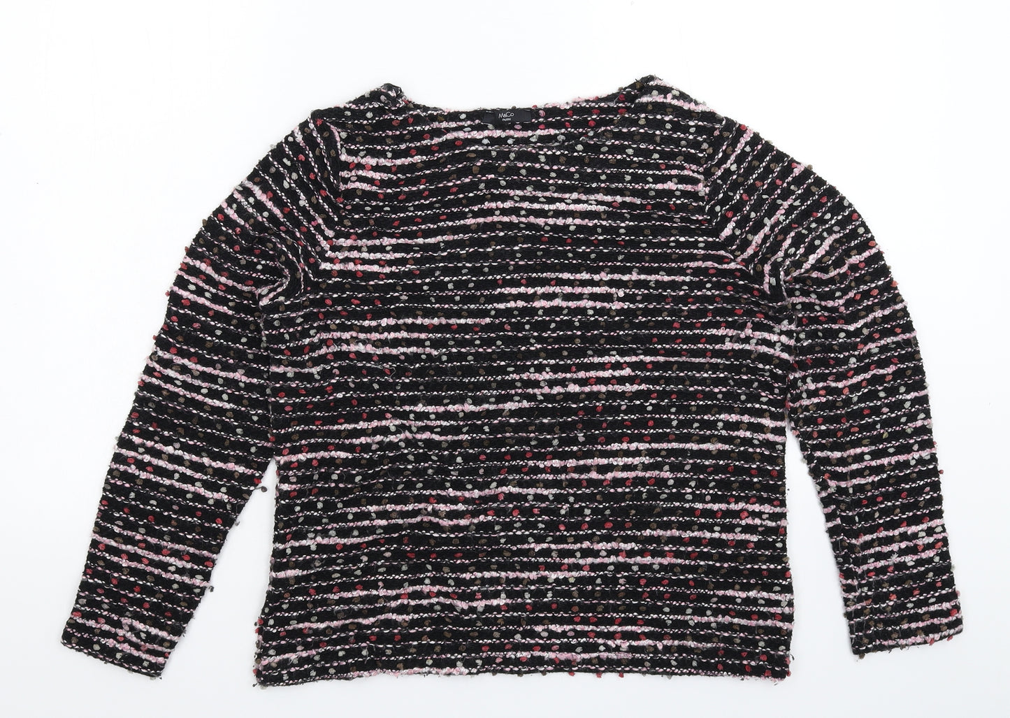 M&Co Womens Black Striped Knit Pullover Jumper Size 12