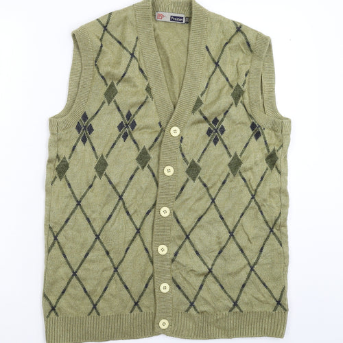 Preston Mens Green Check Knit Vest Jumper Size L